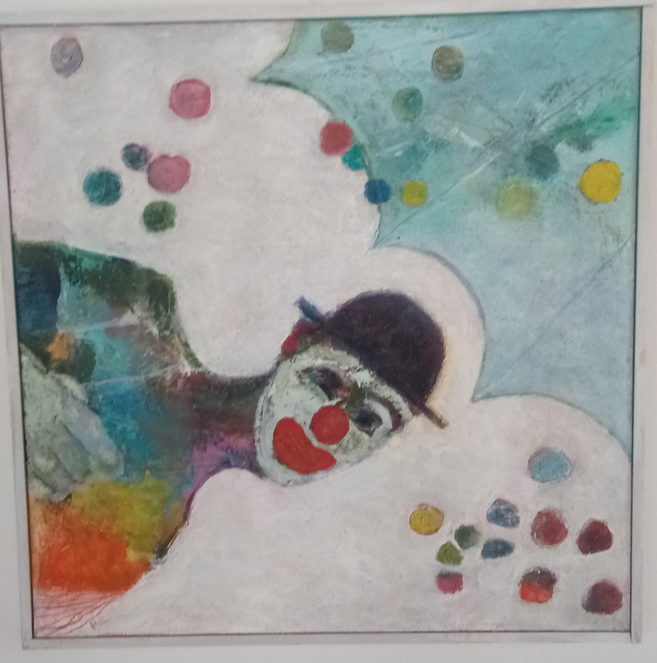 Klovnemagi 48x48cm, værk af Kunstner 1